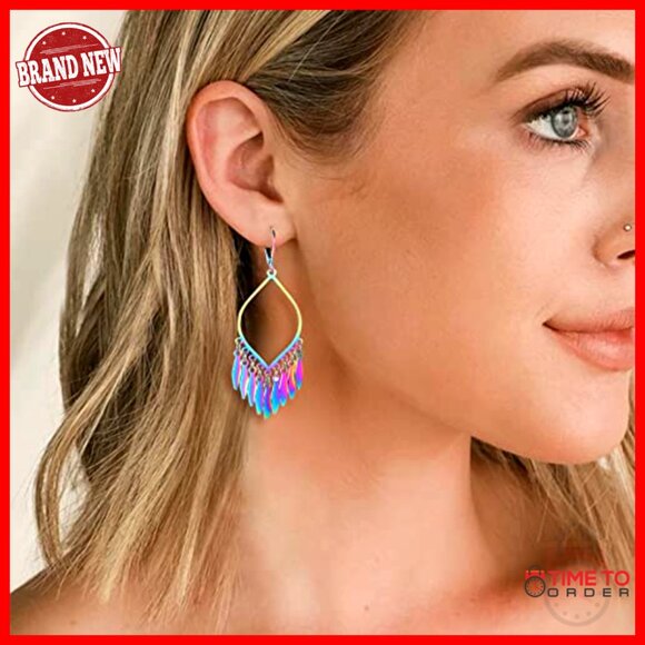 Large Statement Dangle Earrings, Stainless Steel, Lever Back, 74mm - Picture 2 of 7